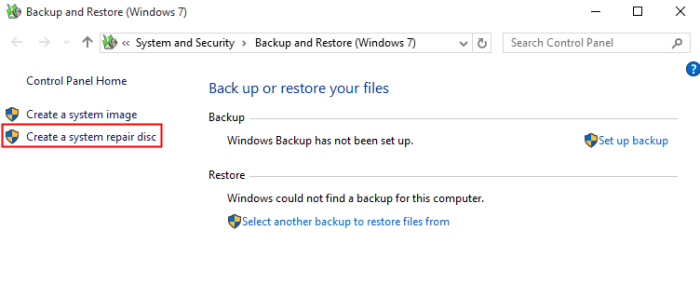 Pantalla de creación de una imagen del sistema en Windows 11