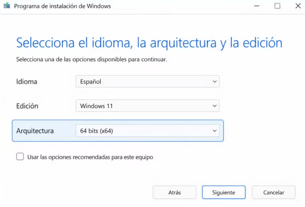 Crear un medio de instalación para otro PC