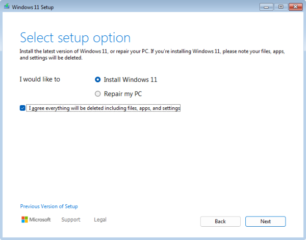Pantalla de instalación de Windows
