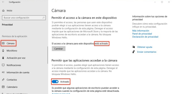 activar camara en su pc