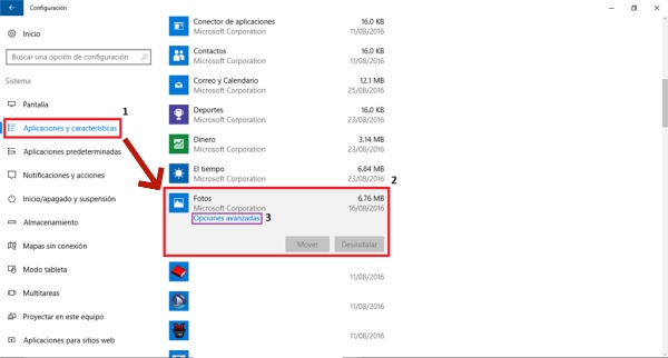 aplicaciones y caracteristicas microsoft fotos