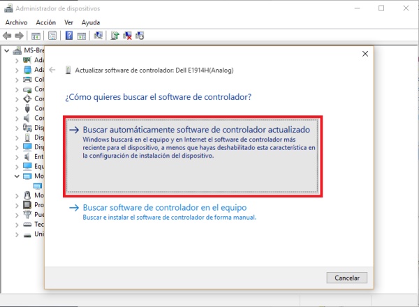buscar automaticamente software decontrolador actualizado