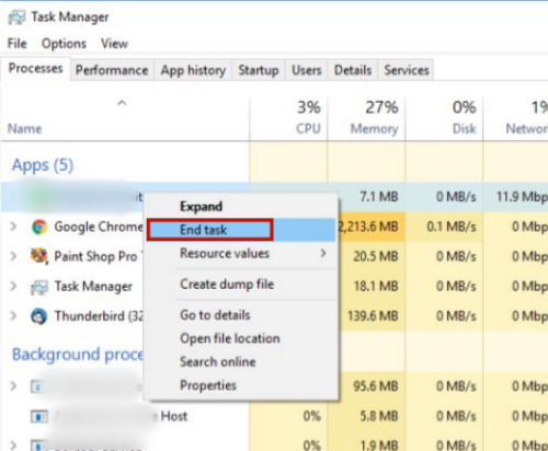 Cerrar aplicaciones en el Administrador de tareas