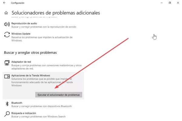 ejecutar solucionador de problemas de aplicaciones de la tienda
