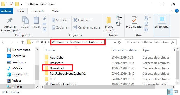 Solucionar el error eliminando la carpeta de Software Distribution