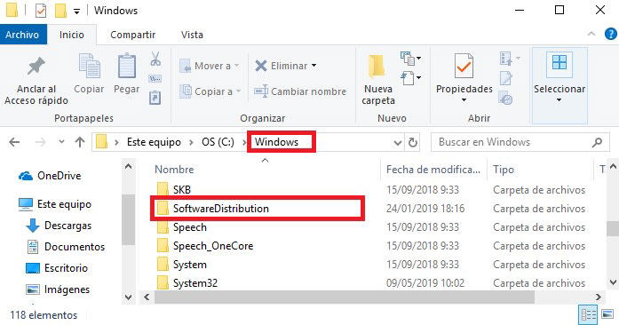 Solucionar el error eliminando la carpeta de Software Distribution
