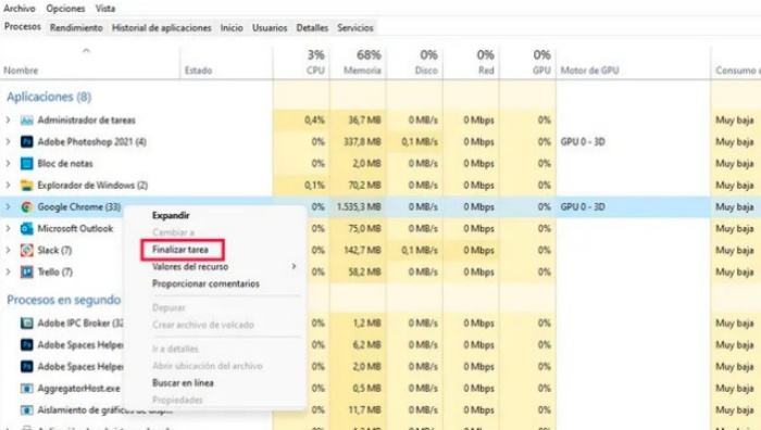 finalizar programas en administrador de tareas