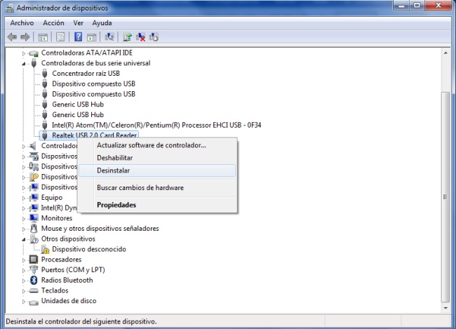 haz clic en desinstalar en administrador