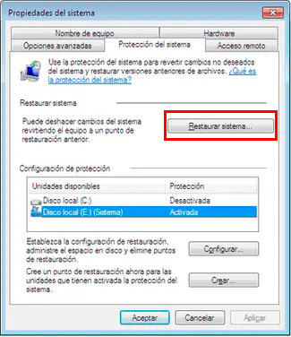 restauración del sistema