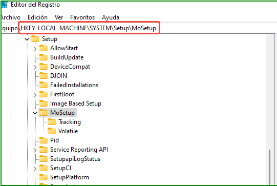 Navega a la ruta de MoSetup