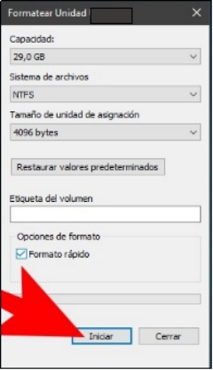 iniciar formatear uidad