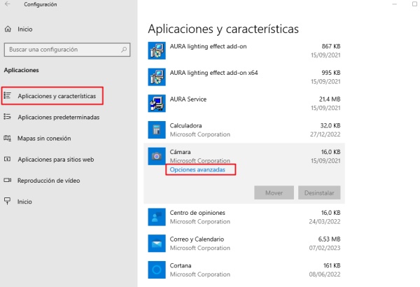opciones vanzadas de camara