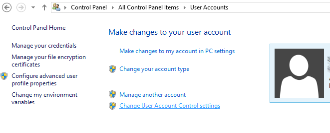 Pantalla de cuentas de usuario en el Panel de control