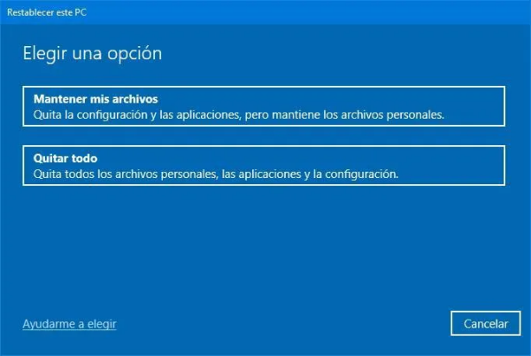 Seleccionar el método de restablecimiento