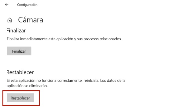 restablecer camara