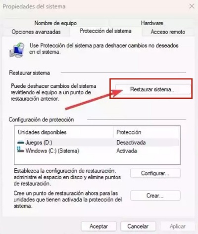 restaurar sistema de windows