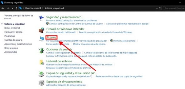 sistema de sistema y seguridad de windows