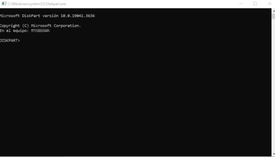 ventana negra de diskpart