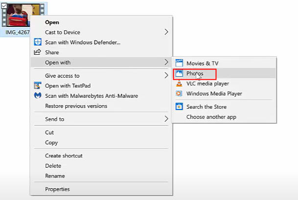 windows photo convertir mov a mp4 paso 1