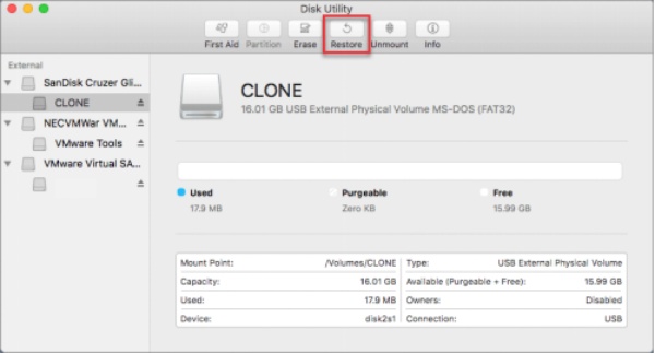 utilidad de disco mac restaurar