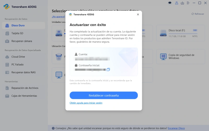 ventana emergente de actualización exitosa de 4ddig