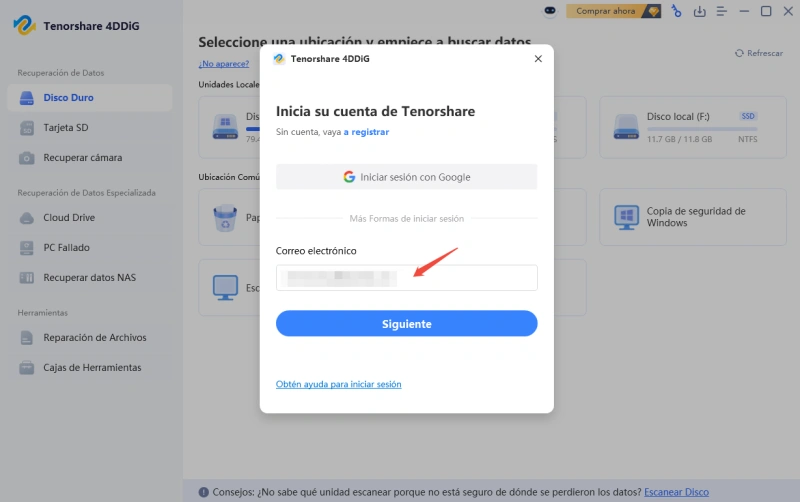 haga clic en el icono de registro para pasar al siguiente paso