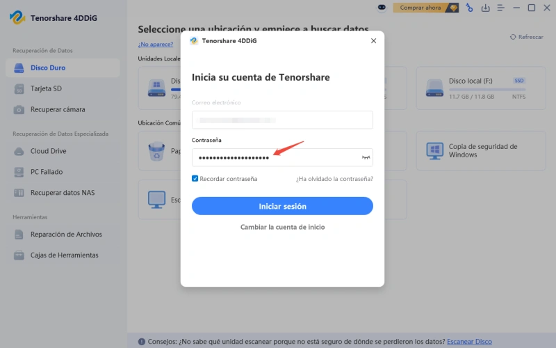 introducir contraseña para iniciar sesión