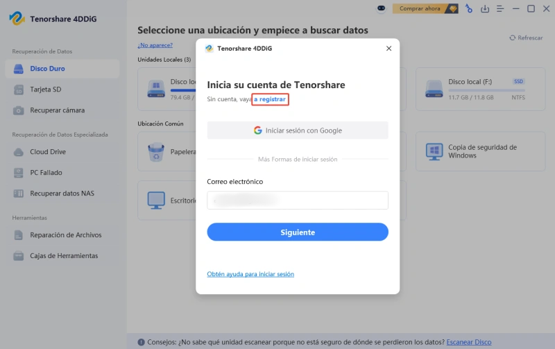 click to create an account