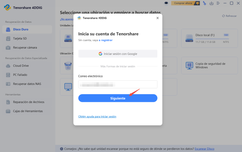 haz clic en el icono de registro para pasar al siguiente paso