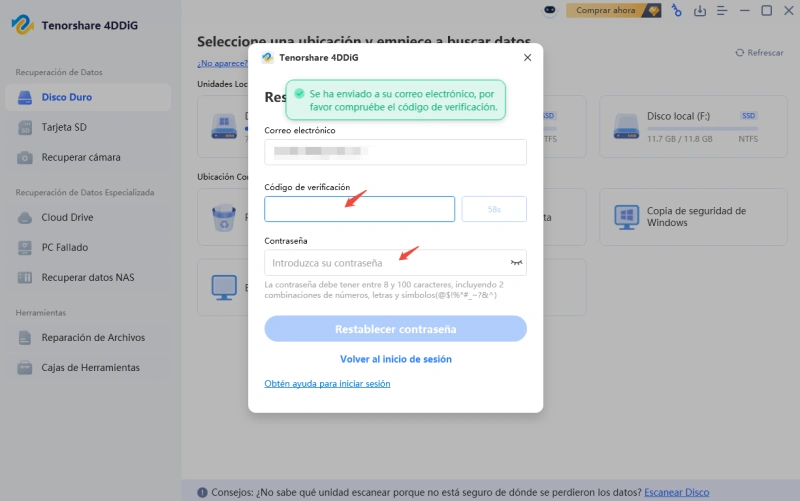 código de registro enviado