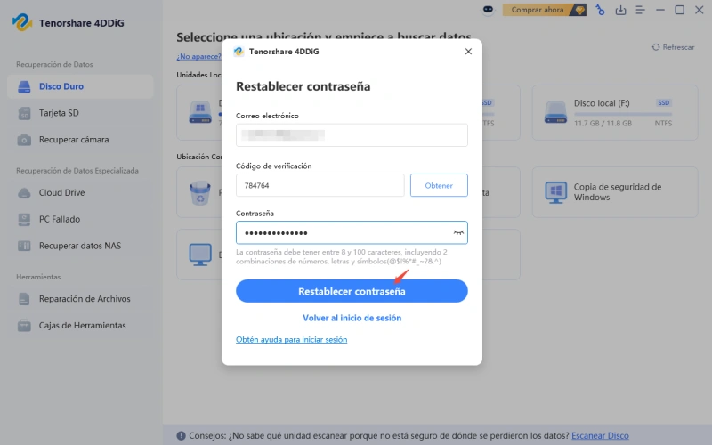 confirmar restablecimiento de contraseña 4ddig