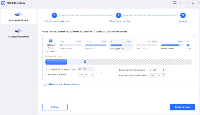 prévisualisation de la carte sd clonée pour le transfert de données de commutation