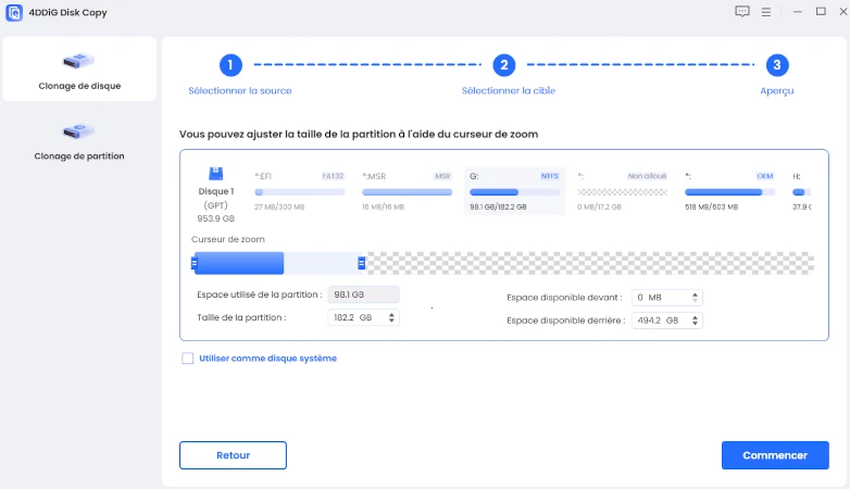 preview and resize cloned partitions