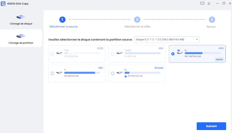 select Clone Partition and choose source artition