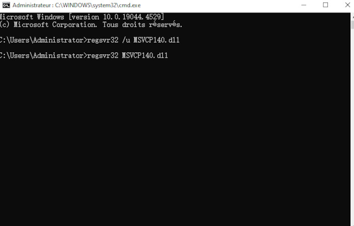 réenregistrement du fichier dll msvcp140