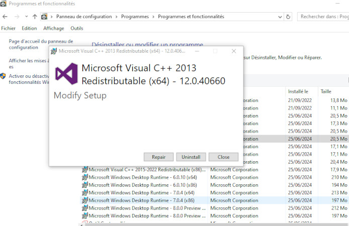 réparer la dll introuvable de msvcr120 avec microsoft visual c++