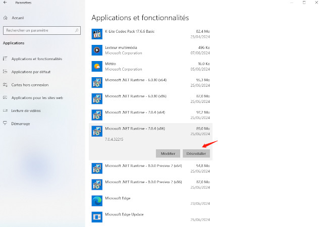 désinstaller le paquetage redistribuable de visual c++ - étape 2