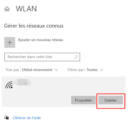 oublier les paramètres de ce réseau windows