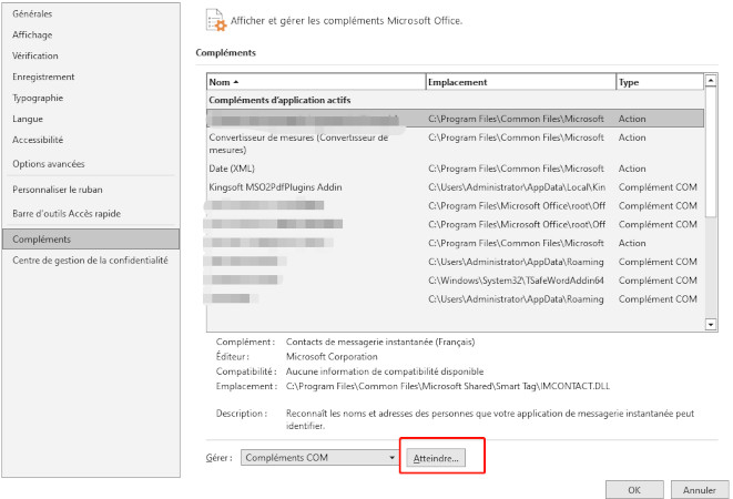 Désactiver les compléments dans Outlook-1