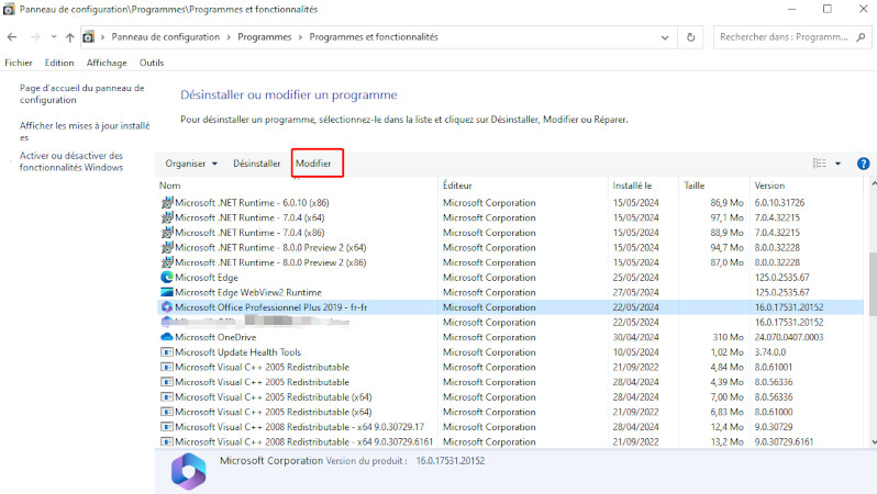 perspectives de réparation à partir du panneau de contrôle