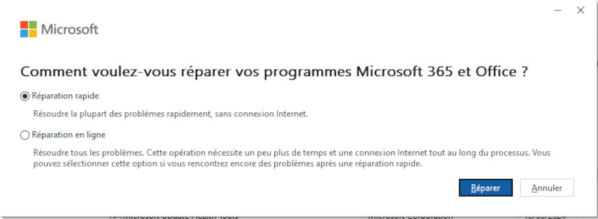 programme de réparation d'outlook