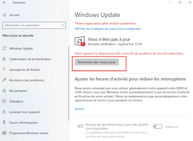 Windows vérifie les mises à jour