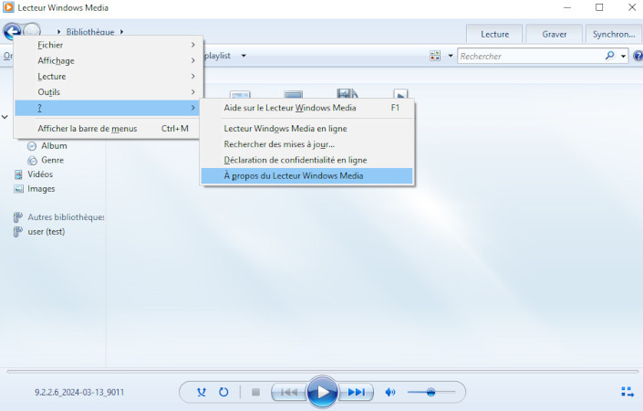 à propos de windows media player