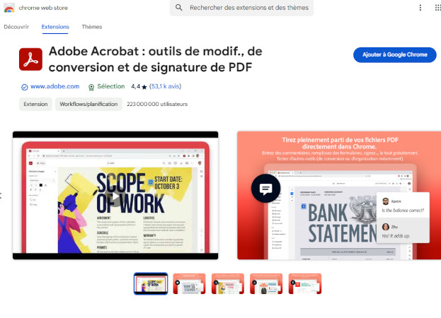 Ajouter l'extension Adobe Acrobat pour Chrome