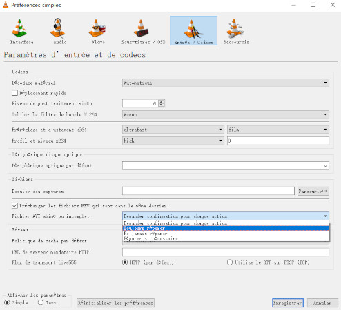 réparer les fichiers vidéo corrompus après récupération via vlc-1