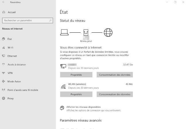 windows vérifiant l'accès à l'internet