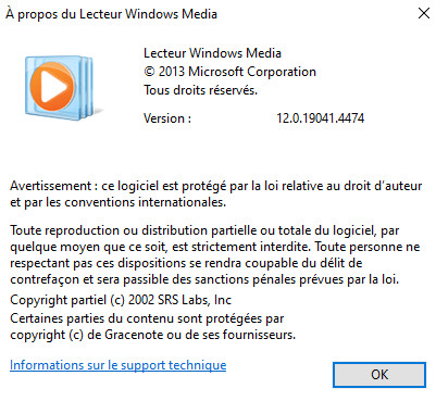 vérifier la version de Windows media player