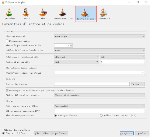 choisir Entrée/Codecs