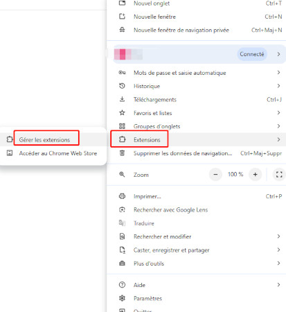 Désactiver les extensions du navigateur pour résoudre le problème d'absence de son sur facebook chrome