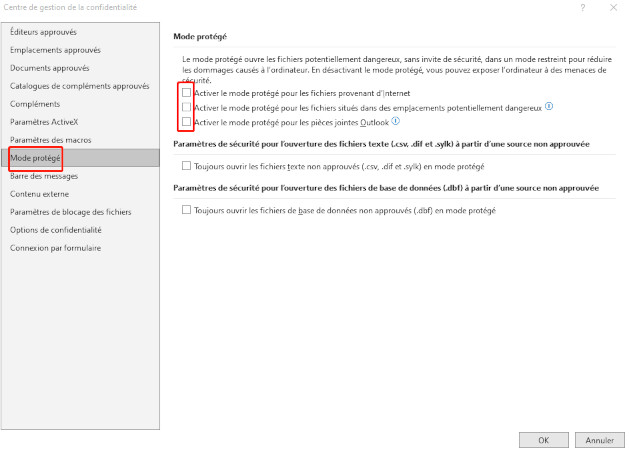 désactiver l'affichage protégé pour corriger excel le format de fichier et l'extension ne correspondent pas-3
